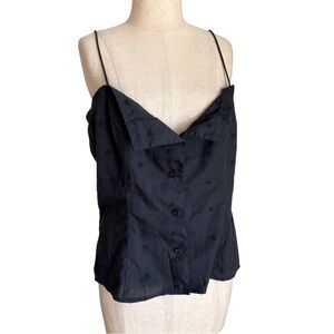 VTG 70s 80s Cami Top Tank Coquette Dainty Cottagecore Black Eyelet Lace Small